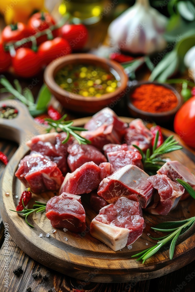 pieces of meat on a lamb plate. Selective focus. pieces of meat on a lamb plate. Selective focus.