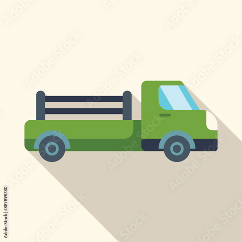 Green pickup truck with open body, a vehicle for transporting goods and materials