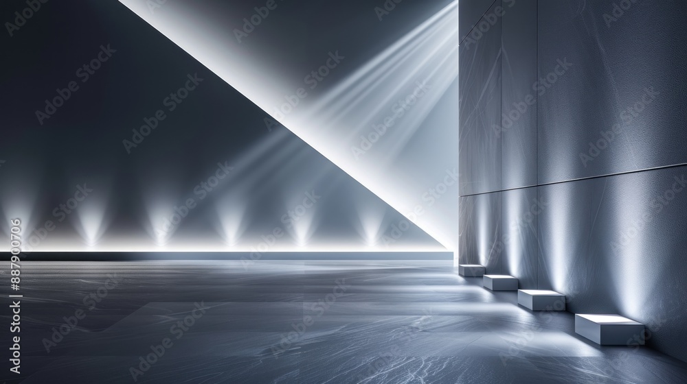 A large room with a wall of lights and a floor of concrete A large room with a wall of lights and a floor of concrete