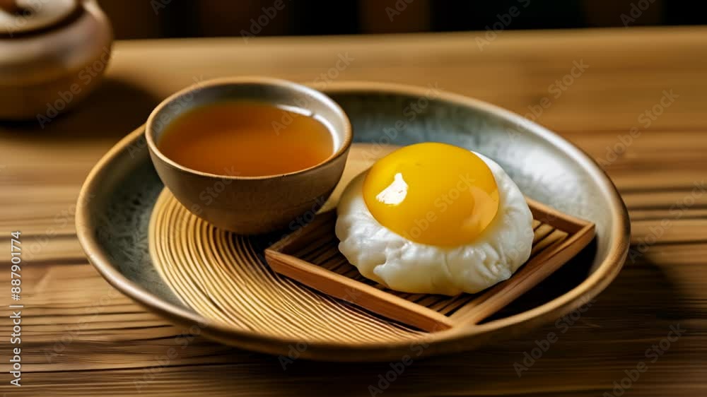 Delicate breakfast setting with a soft boiled egg and tea Delicate breakfast setting with a soft boiled egg and tea
