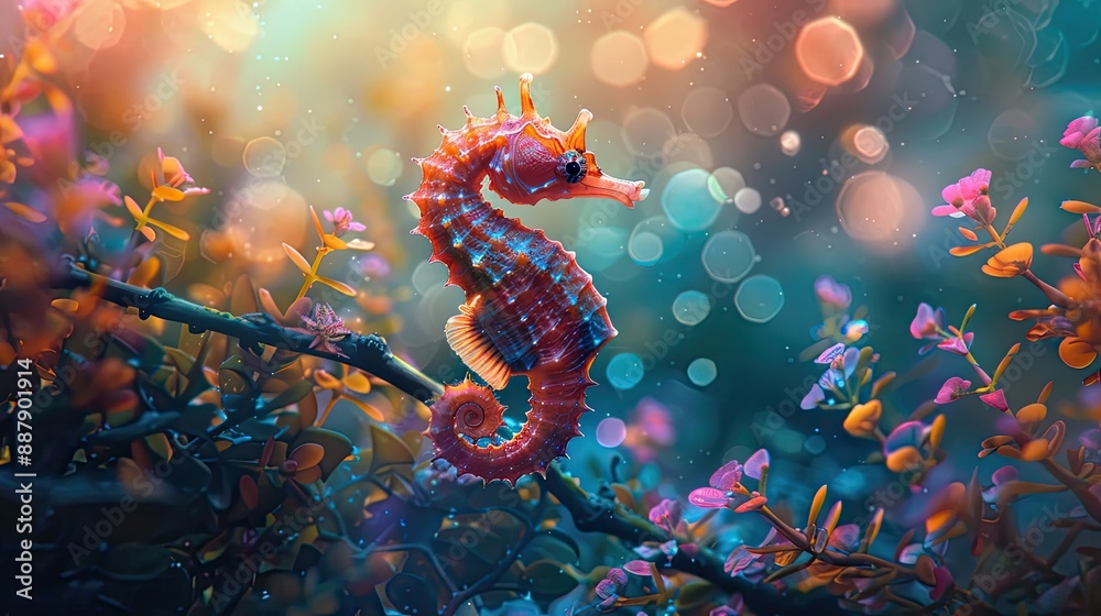 Seahorse underwater. Selective focus.
