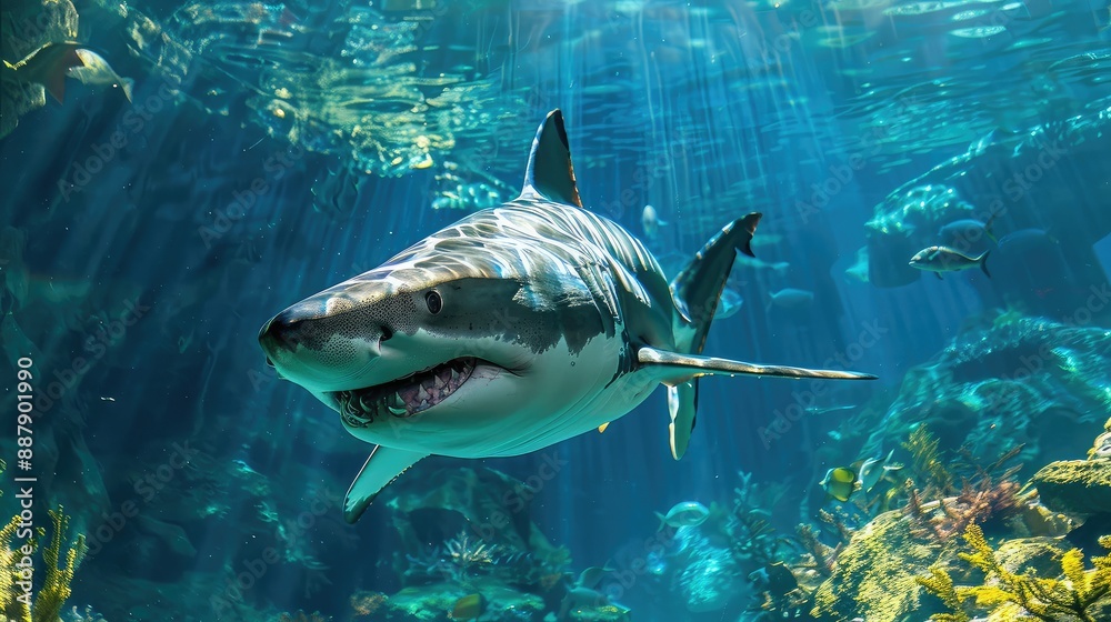 Obraz premium A large shark swims underwater. Selective focus.