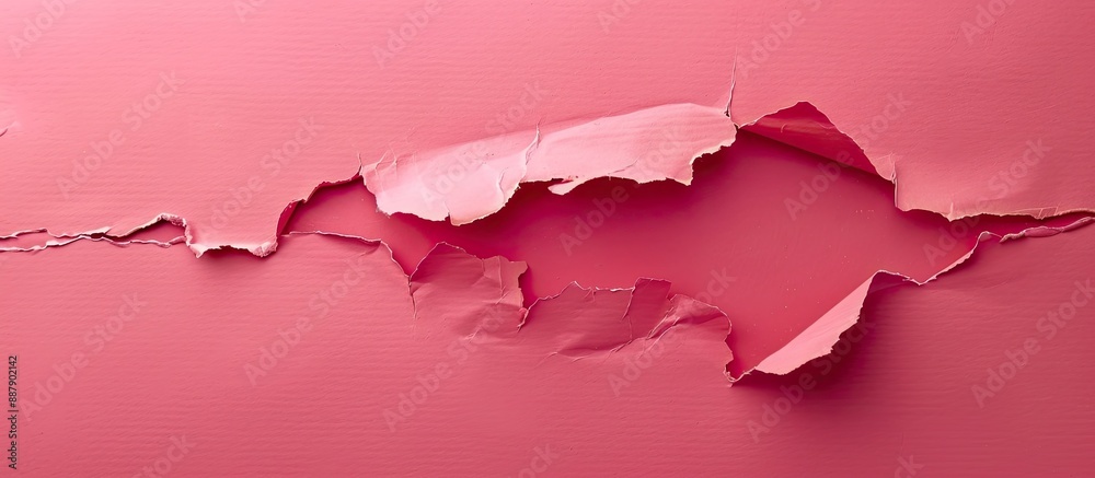 Torn pink paper on a red backdrop with copy space image Torn pink paper on a red backdrop with copy space image
