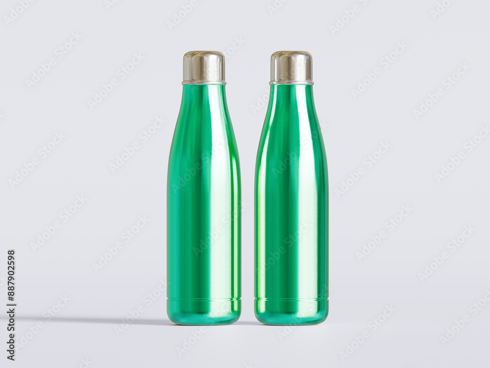 Water bottle color Steel metal thermo flask, 3d render mockup. Reusable stainless steel sport bottle, isolated on gray. Gym or travel water container, closed with cap, portable blank Water bottle color Steel metal thermo flask, 3d render mockup. Reusable stainless steel sport bottle, isolated on gray. Gym or travel water container, closed with cap, portable blank