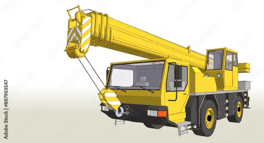  mobile crane machine 3d illustration