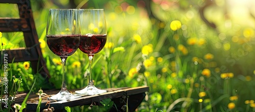 A pair of red wine glasses ...