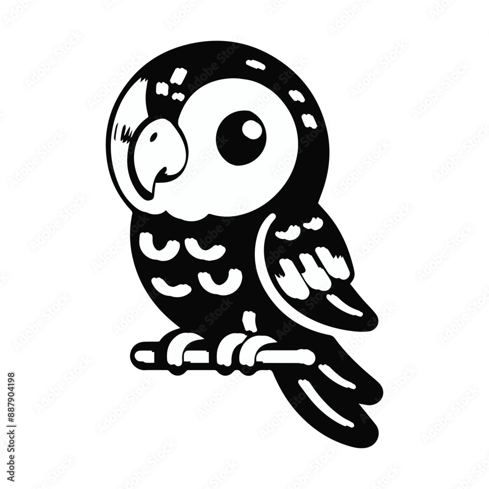 Obraz premium Cute bird. Cartoon vector illustration. Black and white animal