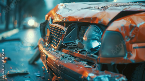In a car accident scene at night during bad weather, the close-up captures the tense and hazardous conditions, emphasizing the severity and challenges faced.


