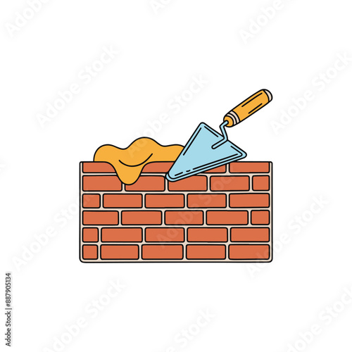 Doodle of a brick facade with mortar and trowel