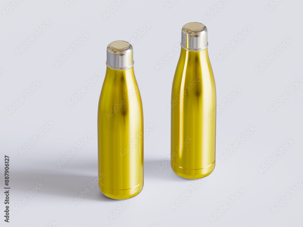 Water bottle color Steel metal thermo flask, 3d render mockup. Reusable stainless steel sport bottle, isolated on gray. Gym or travel water container, closed with cap, portable blank Water bottle color Steel metal thermo flask, 3d render mockup. Reusable stainless steel sport bottle, isolated on gray. Gym or travel water container, closed with cap, portable blank