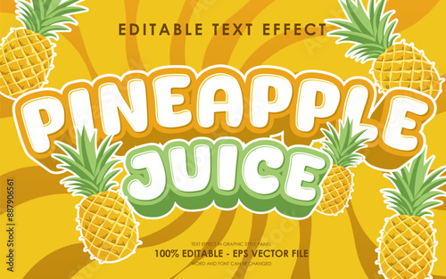 Editable Pineapple Juice Text Effect. with illustration of Pineapple. suitable for tropical fruit themed.