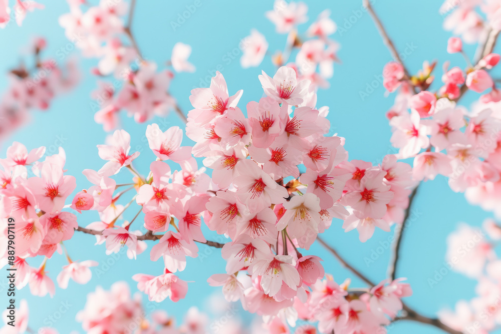 Beautiful cherry blossoms in full bloom against a clear blue sky, showcasing delicate pink petals and lush springtime beauty. Beautiful cherry blossoms in full bloom against a clear blue sky, showcasing delicate pink petals and lush springtime beauty.