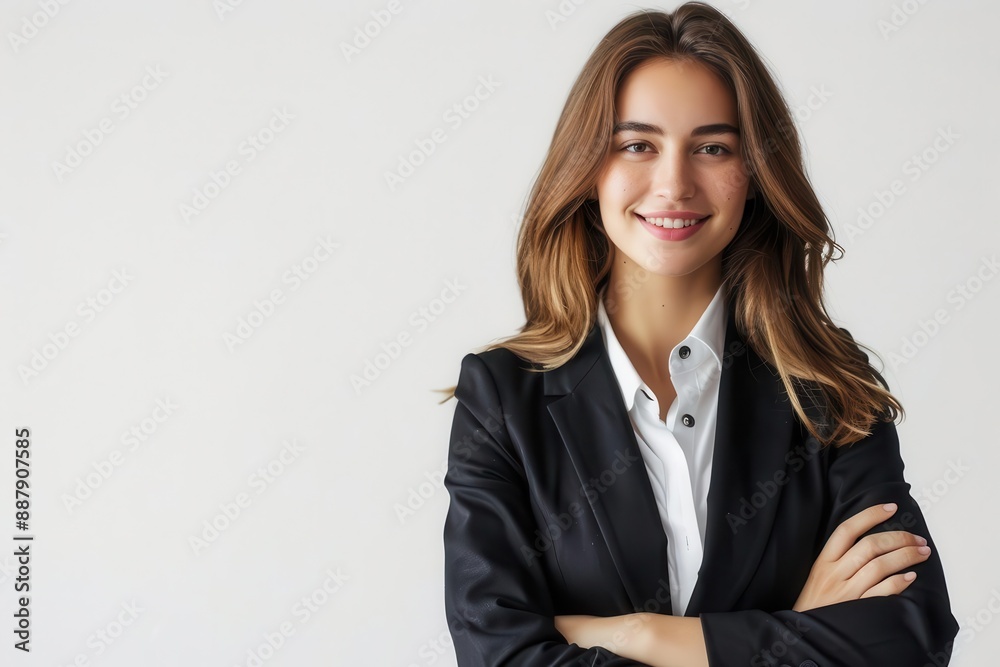 smiling young businesswoman standing with crossed arms isolated on white smiling young businesswoman standing with crossed arms isolated on white
