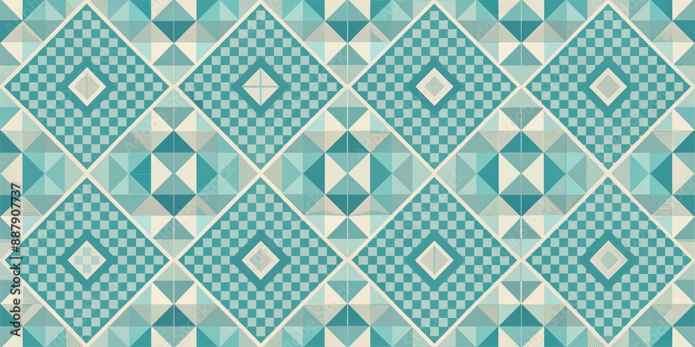 Seamless retro pattern featuring abstract geometric shapes, including triangles and squares, in a soothing light blue hue, ideal for backgrounds and textures. Seamless retro pattern featuring abstract geometric shapes, including triangles and squares, in a soothing light blue hue, ideal for backgrounds and textures.