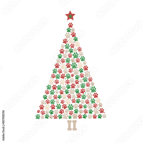 Pine tree made of paw prints