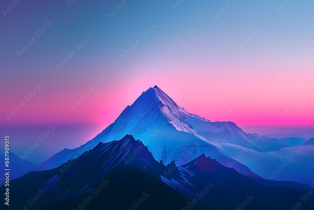 Obraz premium Minimalist background featuring a majestic single mountain peak amidst a breathtaking gradient sky, generative ai beautiful art