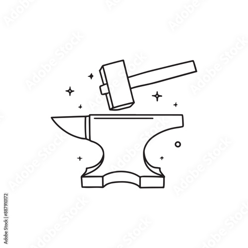 Doodle of an iron hammer with blacksmith's anvil