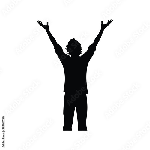 Silhouette of a Triumphant Person Celebrating Success with Raised Arms - Victory and Achievement Concept