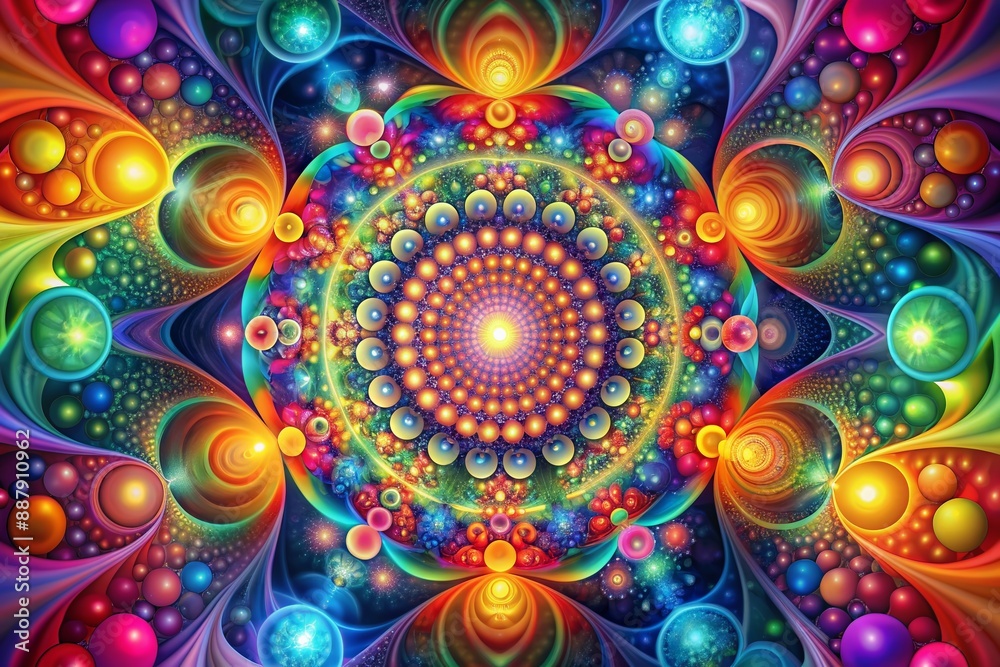 Vibrant abstract background featuring swirling circles and geometric shapes in a kaleidoscope of colors, creating a mesmerizing visual effect with depth and dimension. Vibrant abstract background featuring swirling circles and geometric shapes in a kaleidoscope of colors, creating a mesmerizing visual effect with depth and dimension.