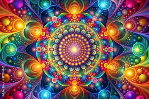 Wallpaper Mural Vibrant abstract background featuring swirling circles and geometric shapes in a kaleidoscope of colors, creating a mesmerizing visual effect with depth and dimension. Torontodigital.ca