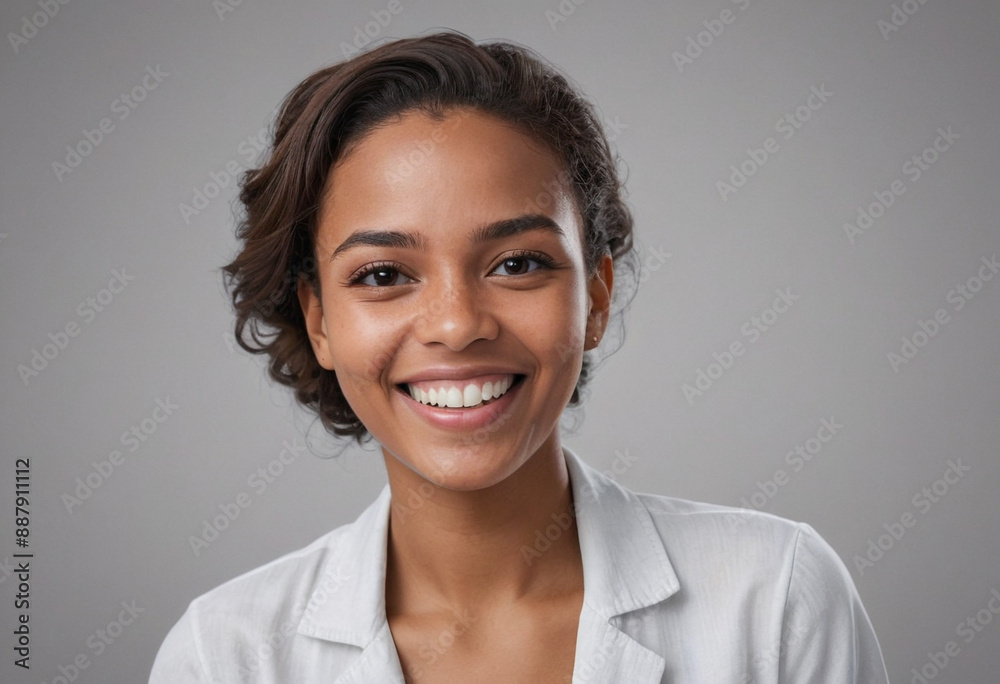 Portrait view of a regular happy smiling Cabo Verde woman, ultra realistic, candid, social media, avatar image, plain solid background Portrait view of a regular happy smiling Cabo Verde woman, ultra realistic, candid, social media, avatar image, plain solid background