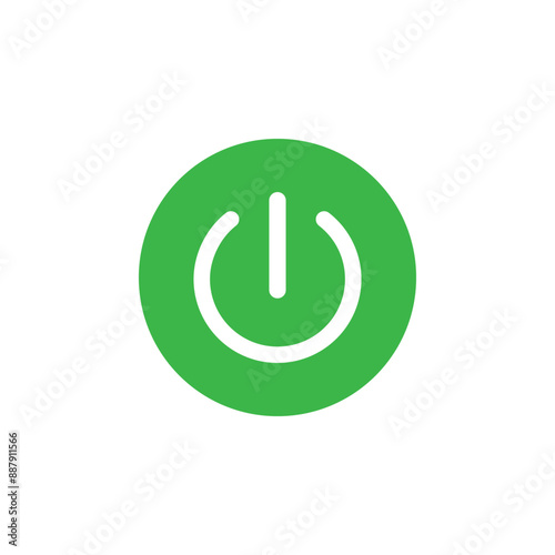 Power switch button. Green flat icon isolated on white background. Symbol for turning on and off electricity. Vector illustration.