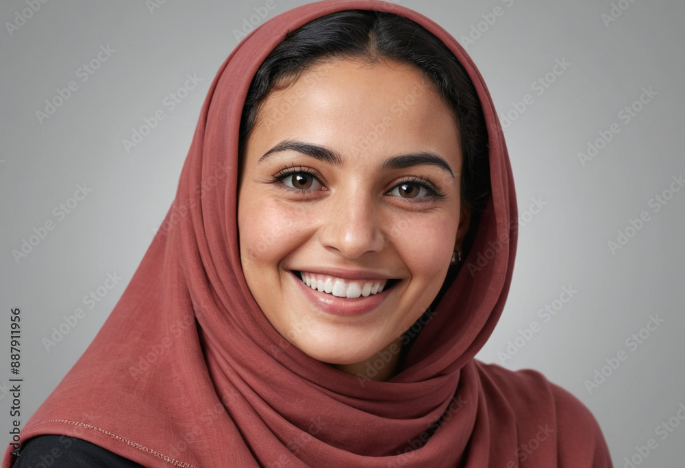 Portrait view of a regular happy smiling Libya woman, ultra realistic, candid, social media, avatar image, plain solid background Portrait view of a regular happy smiling Libya woman, ultra realistic, candid, social media, avatar image, plain solid background