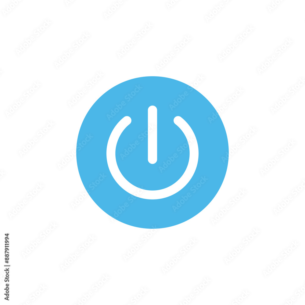 Power switch button with turn on off icons. Start and shutdown computer button. Blue flat icon on white background. Vector illustration. Power switch button with turn on off icons. Start and shutdown computer button. Blue flat icon on white background. Vector illustration.
