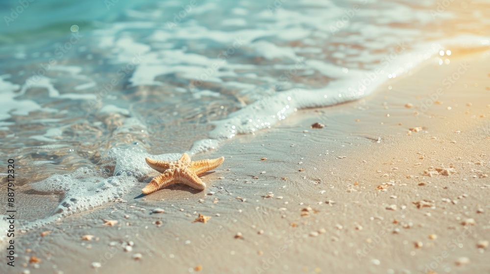 Tranquil beach scene in summer vacation setting with space for text Tranquil beach scene in summer vacation setting with space for text