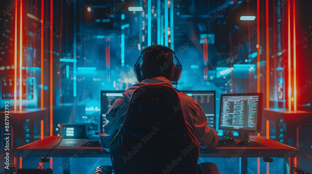 Obraz premium gamer with neon light