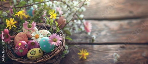 Spring flowers in a wooden ...