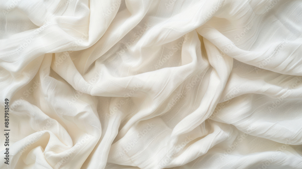 Soft, elegant white fabric with gentle folds and natural light emphasizing texture and pattern. Perfect for backgrounds, design, and textile projects. Soft, elegant white fabric with gentle folds and natural light emphasizing texture and pattern. Perfect for backgrounds, design, and textile projects.