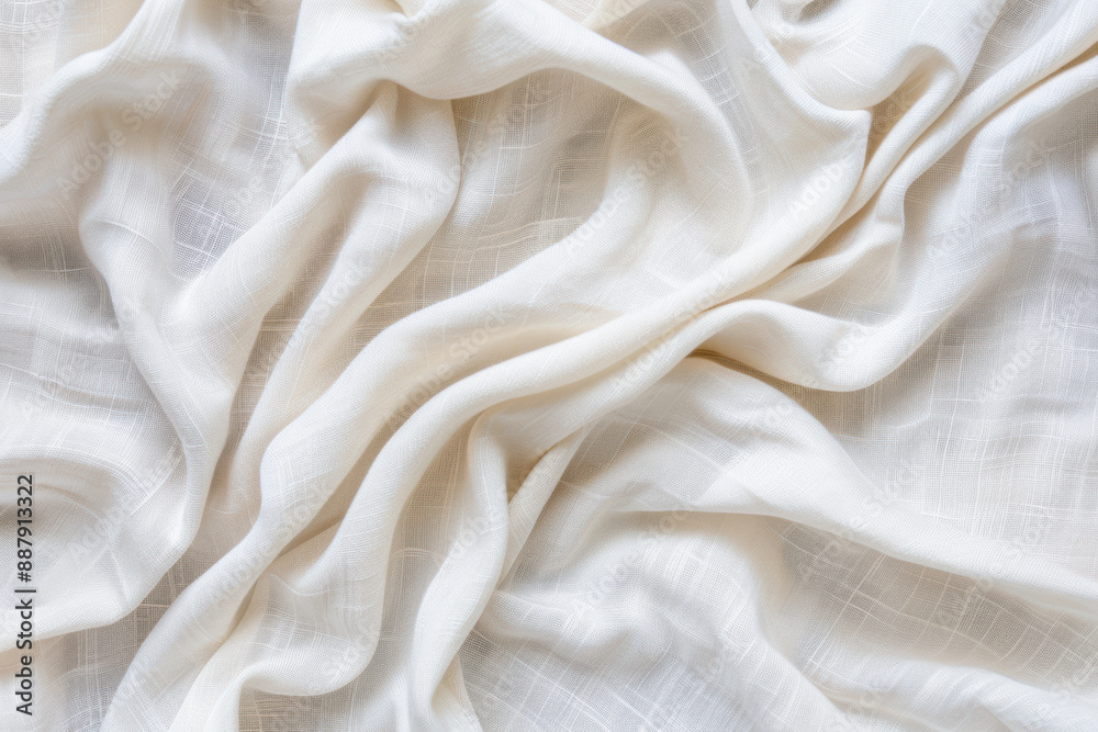 Fototapeta premium Elegant, draped white fabric texture with soft folds and gentle waves. Perfect for backgrounds, textile design, and pattern inspiration.