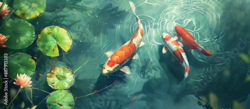 Clear pond with golden carp...
