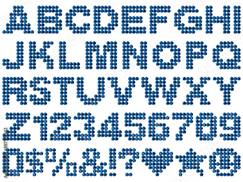 ラインストーン、文字、青