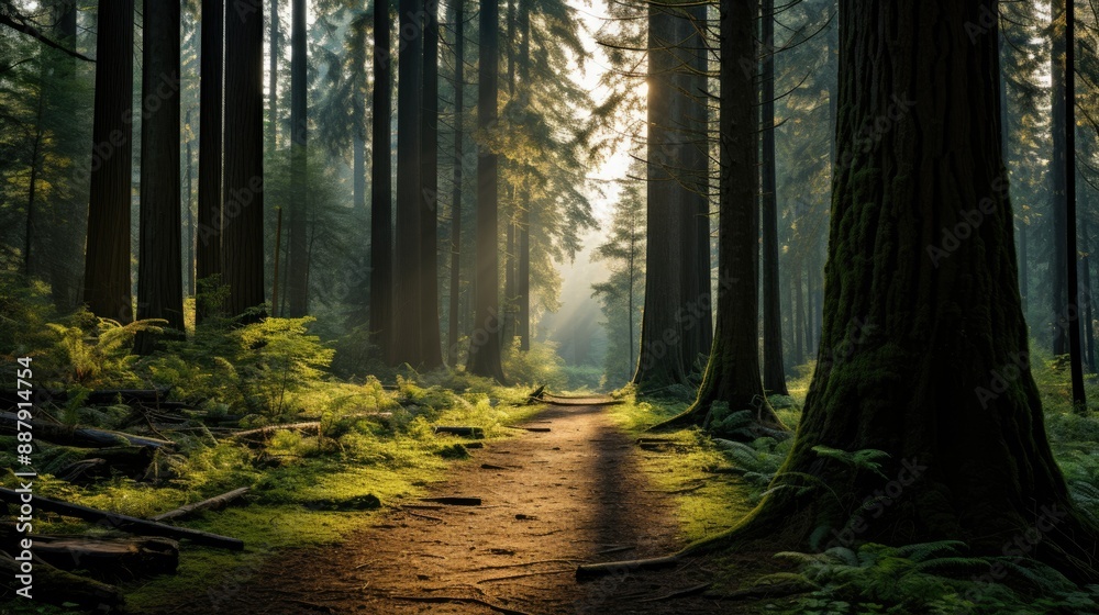 Obraz premium Towering trees in lush woodland