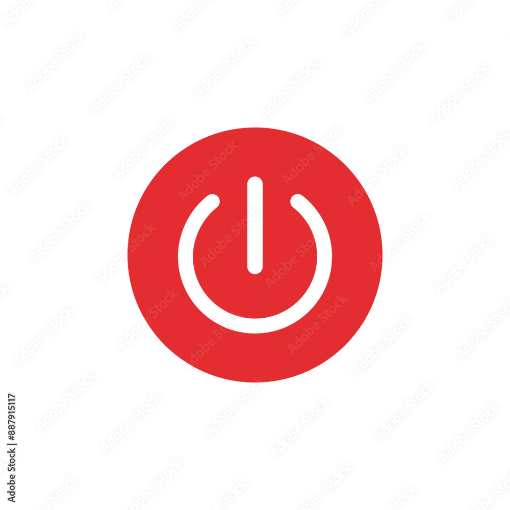 Power switch button. Red flat icon on white background. Computer power onoff button. Vector illustration. Power switch button. Red flat icon on white background. Computer power onoff button. Vector illustration.