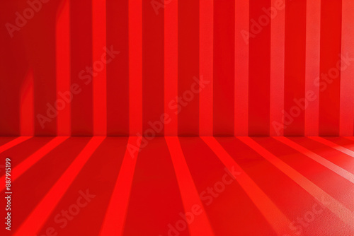Abstract red geometric background with striped shadows, creating a vibrant and dynamic visual pattern, ideal for modern design projects and art compositions.