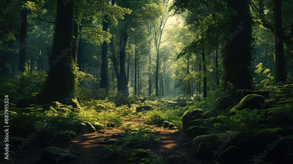 Obraz premium Towering trees in lush woodland