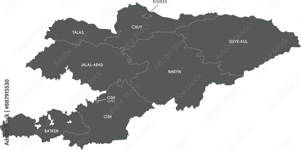 Fototapeta premium Vector map of Kyrgyzstan with regions and administrative divisions. Editable and clearly labeled layers.