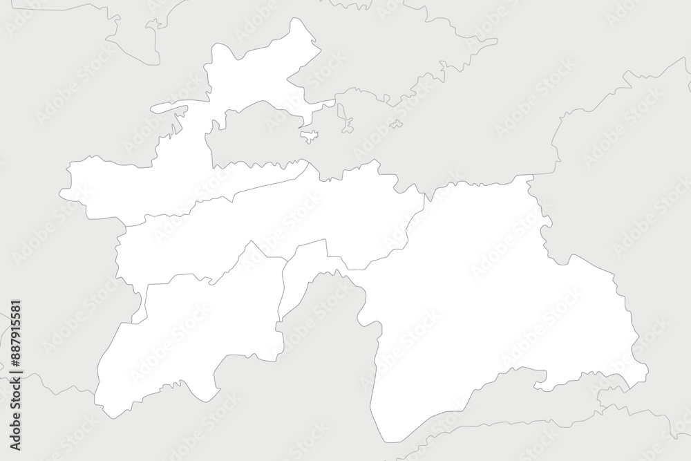 Vector regional blank map of Tajikistan with provinces and administrative divisions, and neighbouring countries and territories. Editable and clearly labeled layers. Vector regional blank map of Tajikistan with provinces and administrative divisions, and neighbouring countries and territories. Editable and clearly labeled layers.