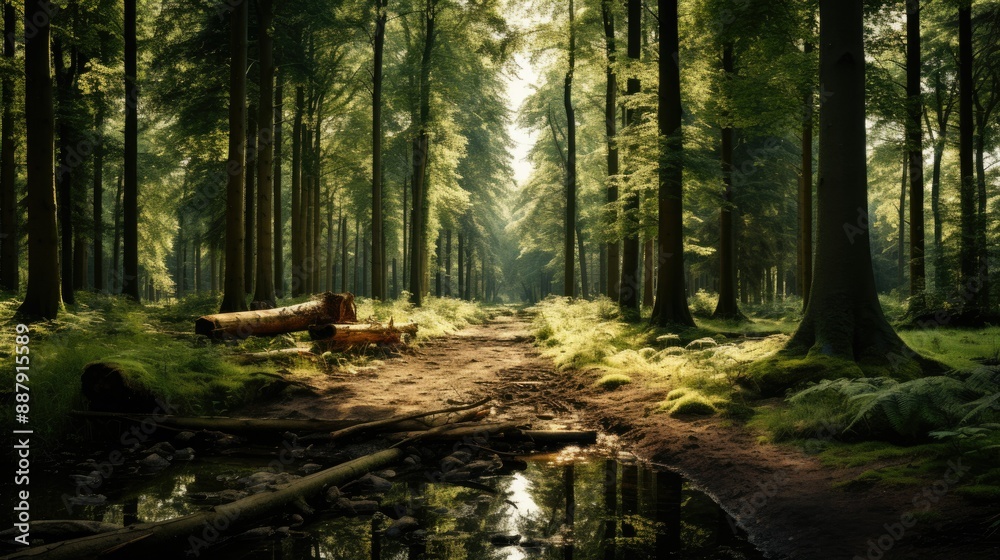Obraz premium Towering trees in lush woodland