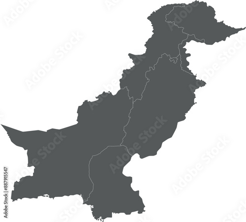 Vector regional blank map of Pakistan with provinces and territories and administrative divisions. Editable and clearly labeled layers.