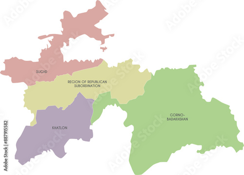 Vector regional map of Tajikistan with provinces and administrative divisions. Editable and clearly labeled layers.
