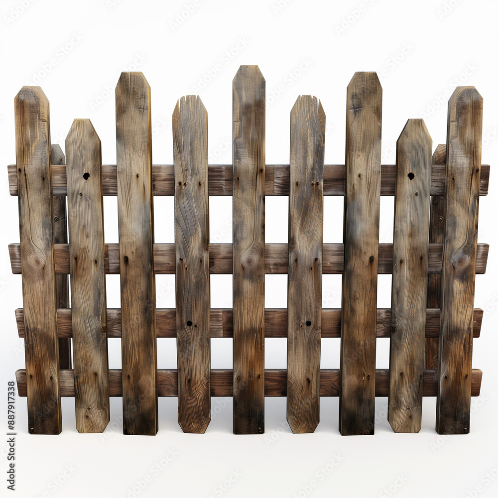 Wooden fence with vertical crossbars made of sawn tree trunks Wooden fence with vertical crossbars made of sawn tree trunks
