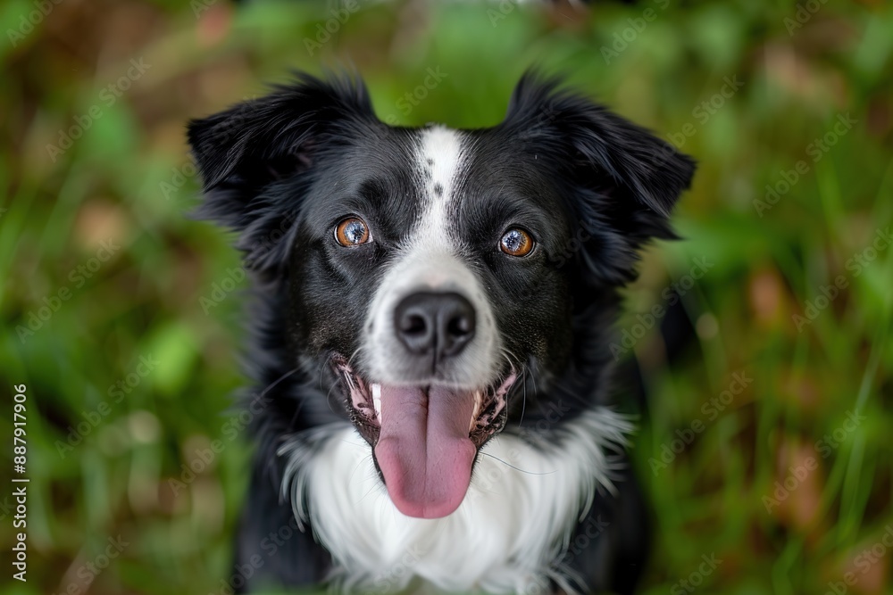 Dog playfully wags its tail, tongue lolling out in pure joy. Dog playfully wags its tail, tongue lolling out in pure joy.