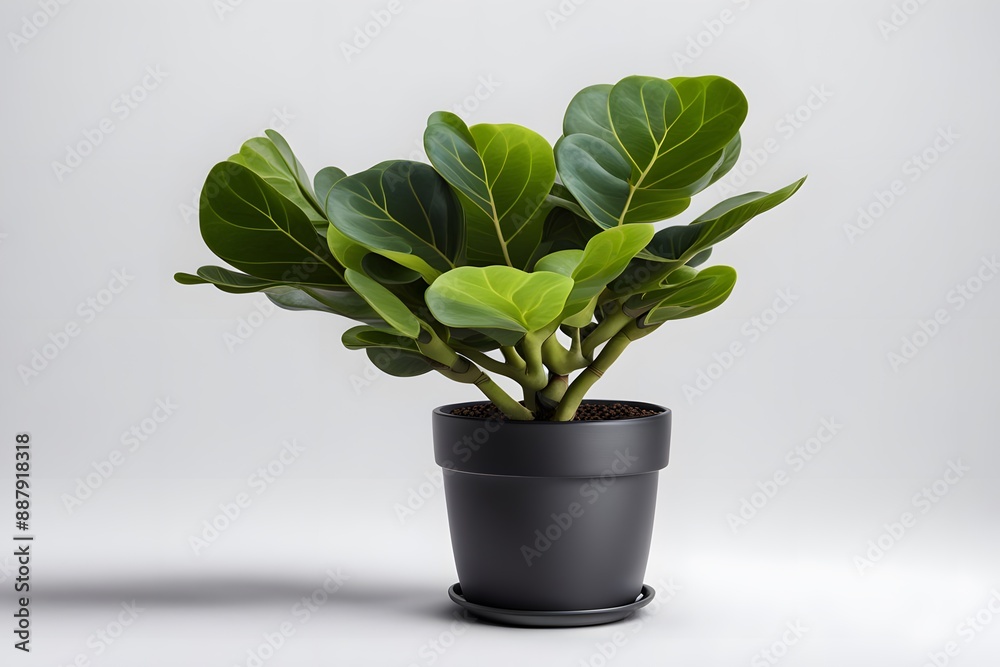 Dwarf fiddle leaf fig plant in black pot white background, Ai Generated Dwarf fiddle leaf fig plant in black pot white background, Ai Generated