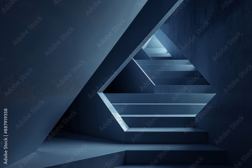 Obraz premium 3d triangle architecture with matte, gradient, deep, blue color. Minimalist Clean design. Elegant and high fashion 