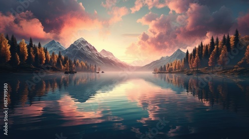 Tranquil lakes reflecting serene beauty