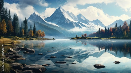 Tranquil lakes reflecting serene beauty